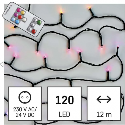 Lampki choinkowe Classic 120 LED 12m RGB 72 programy pilot IP44 timer EMOS (D4AA03)